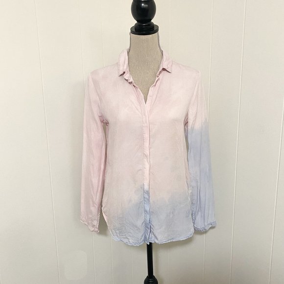 Anthropologie Cloth & Stone Tencel Blue/Pink Dip/Tie Dye Button Up Size Small - Picture 2 of 13
